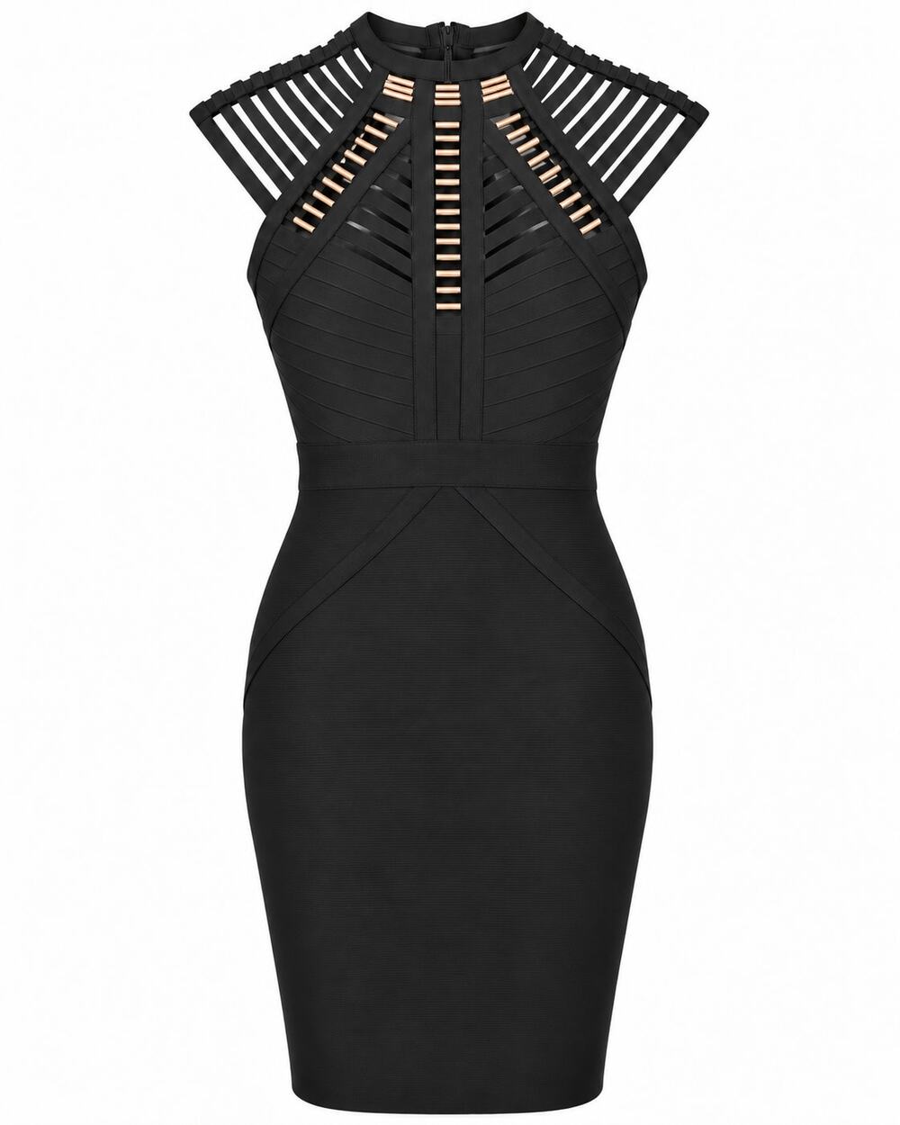 WOW Couture Gold Label Black Cage Cutout Bandage Bodycon Party Medium